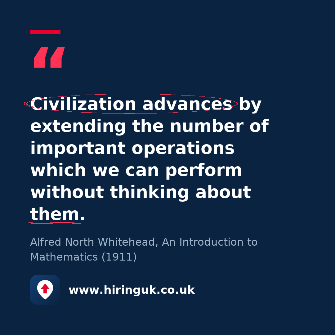 Quote card: Civilization advances by extending the number of important operations which we can perform without thinking about them.