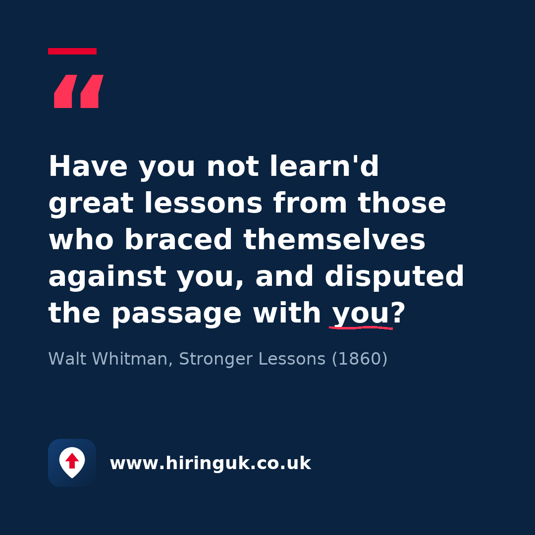 Quote card: Have you not learn'd great lessons from those who braced themselves against you, and disputed the passage with you?