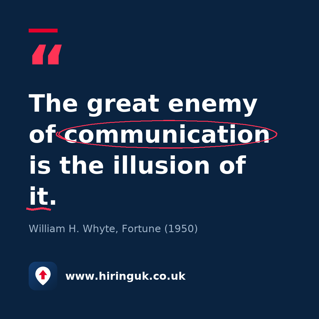 Quote card: The great enemy of communication is the illusion of it.