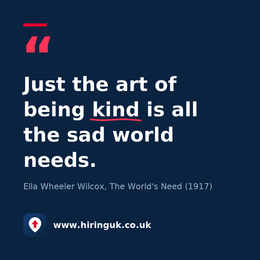 Quote card: Just the art of being kind is all the sad world needs.