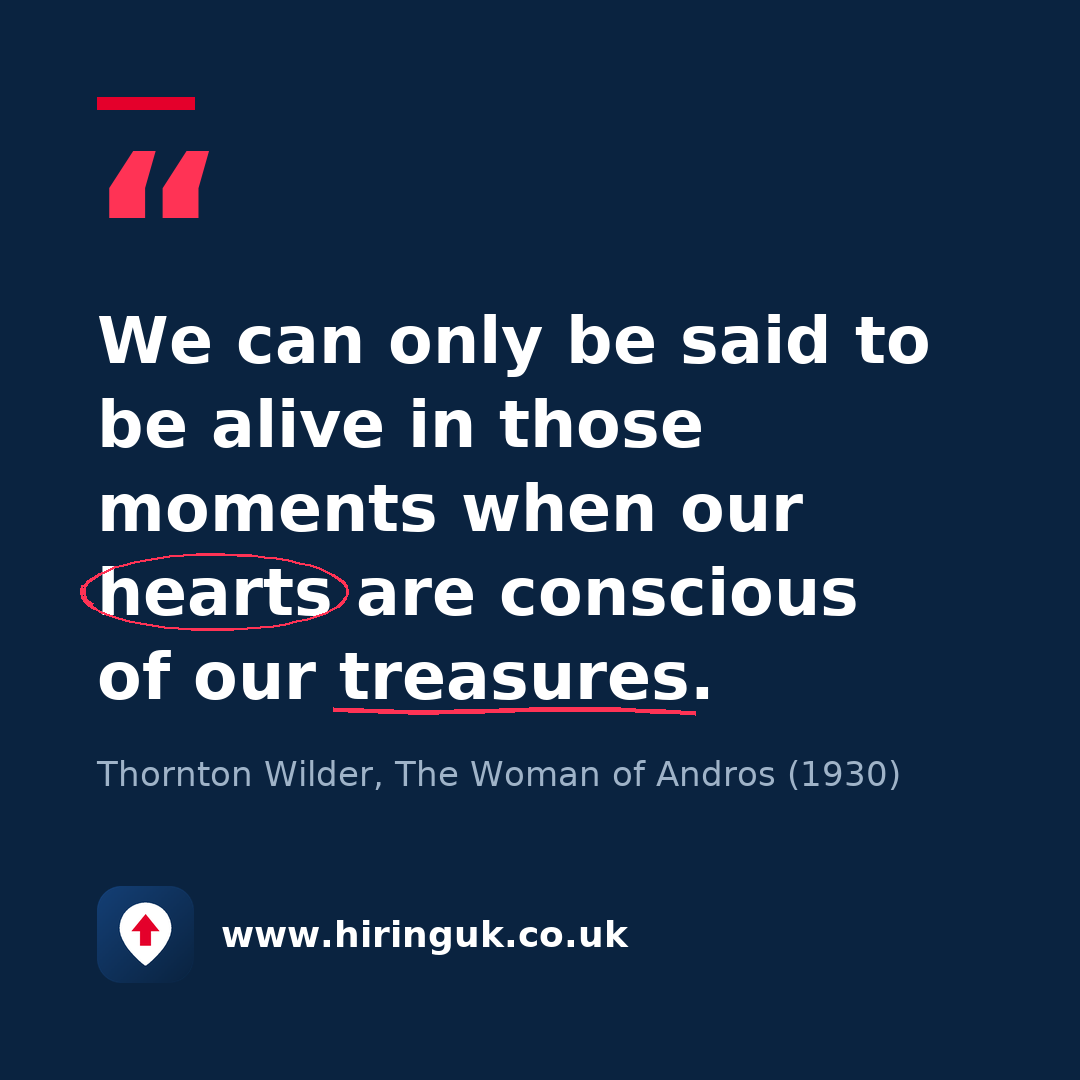Quote card: We can only be said to be alive in those moments when our hearts are conscious of our treasures.