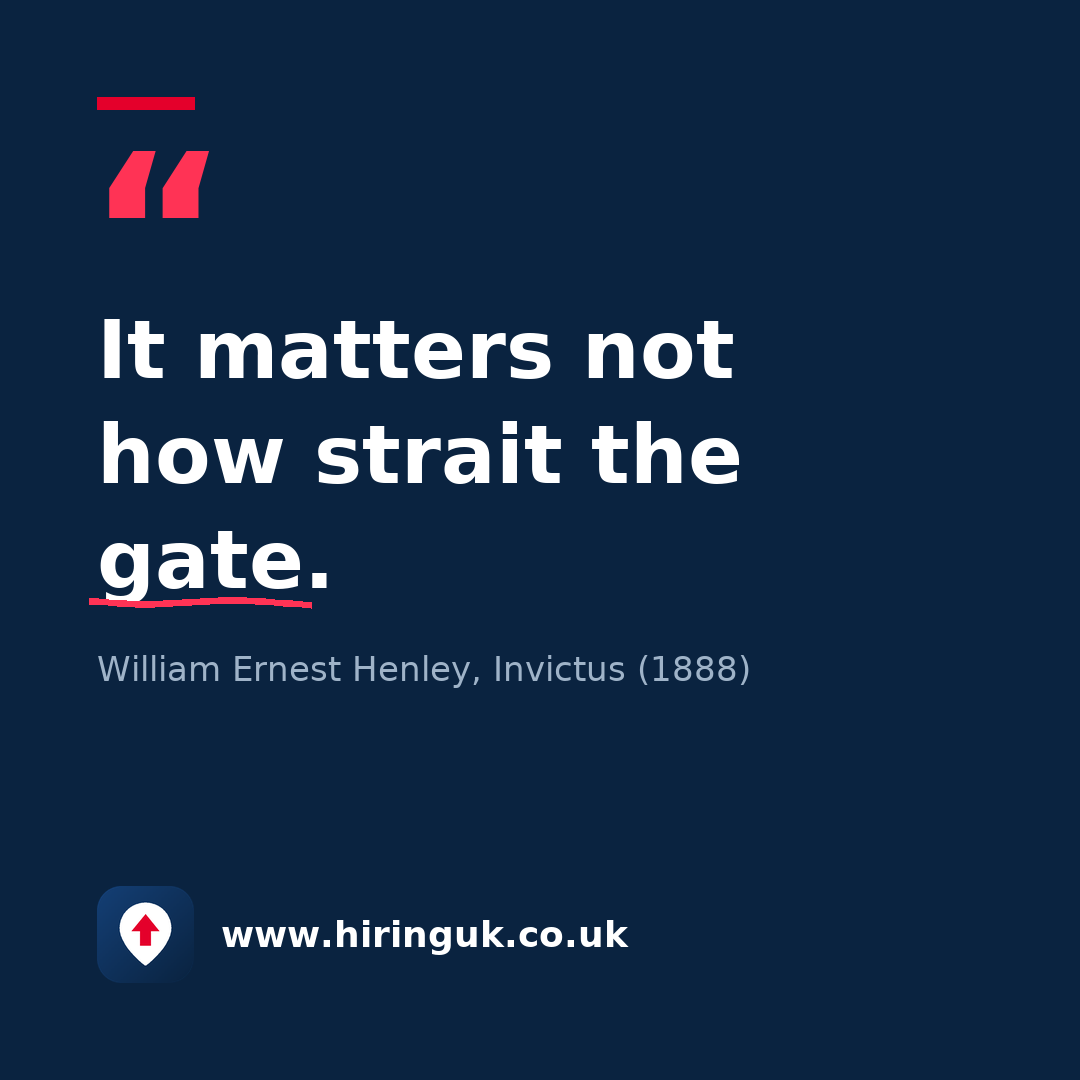 Quote card: It matters not how strait the gate.