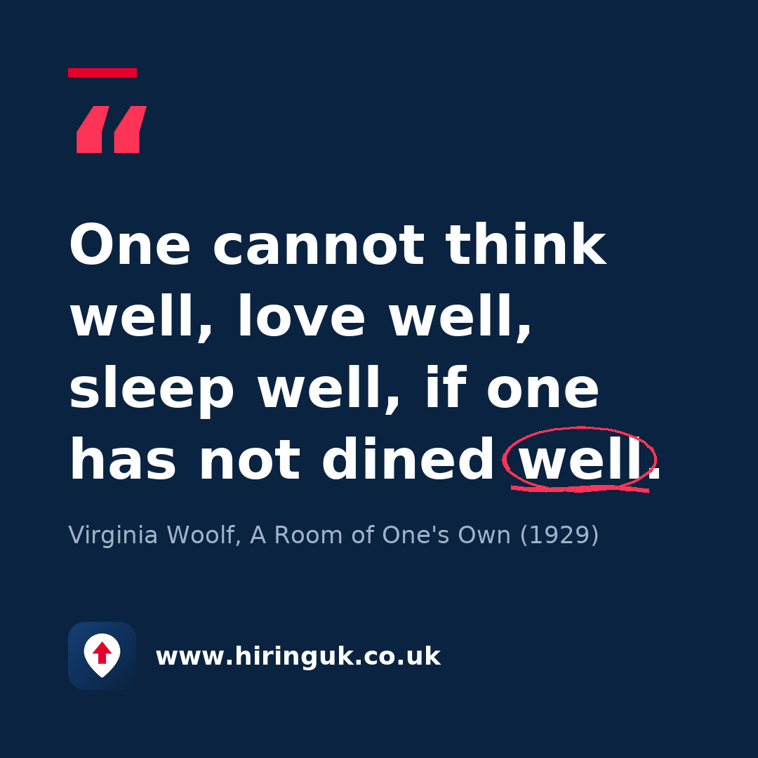 Quote card: One cannot think well, love well, sleep well, if one has not dined well.