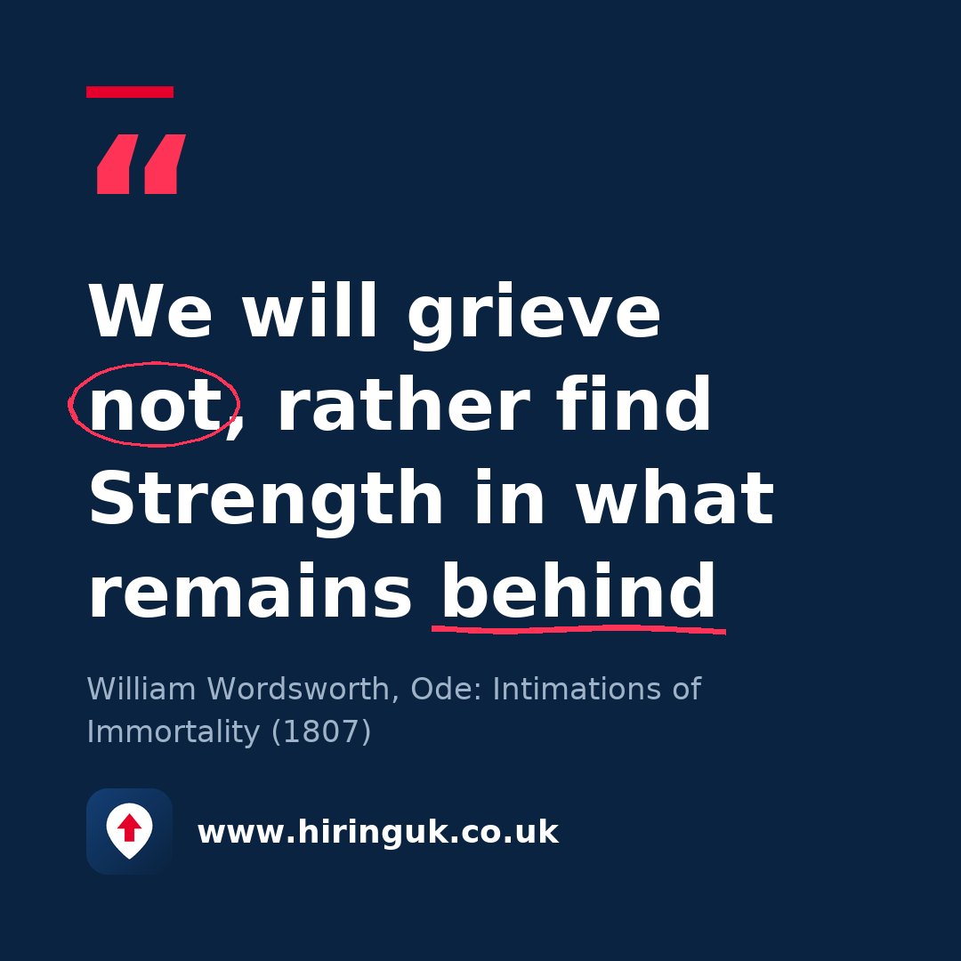 Quote card: We will grieve not, rather find Strength in what remains behind