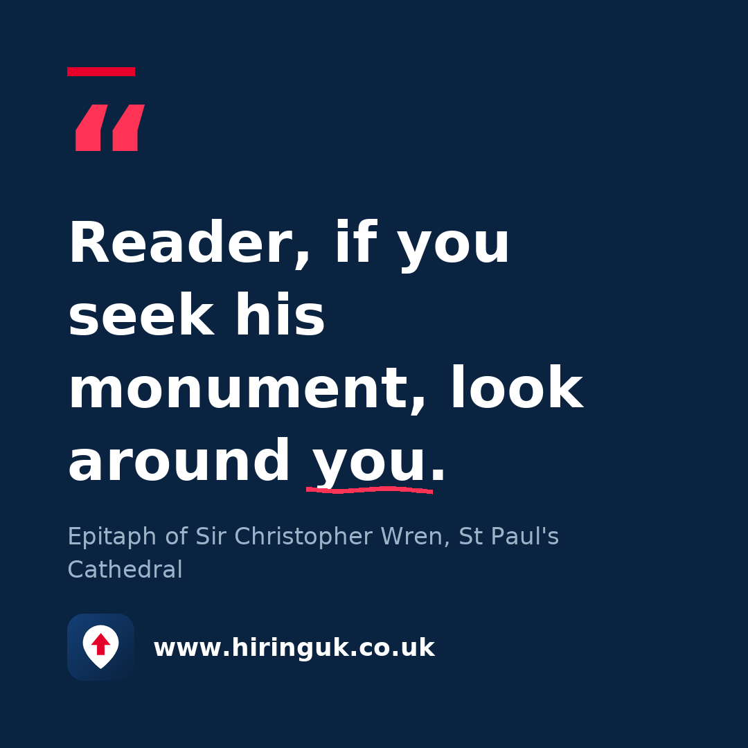 Quote card: Reader, if you seek his monument, look around you.