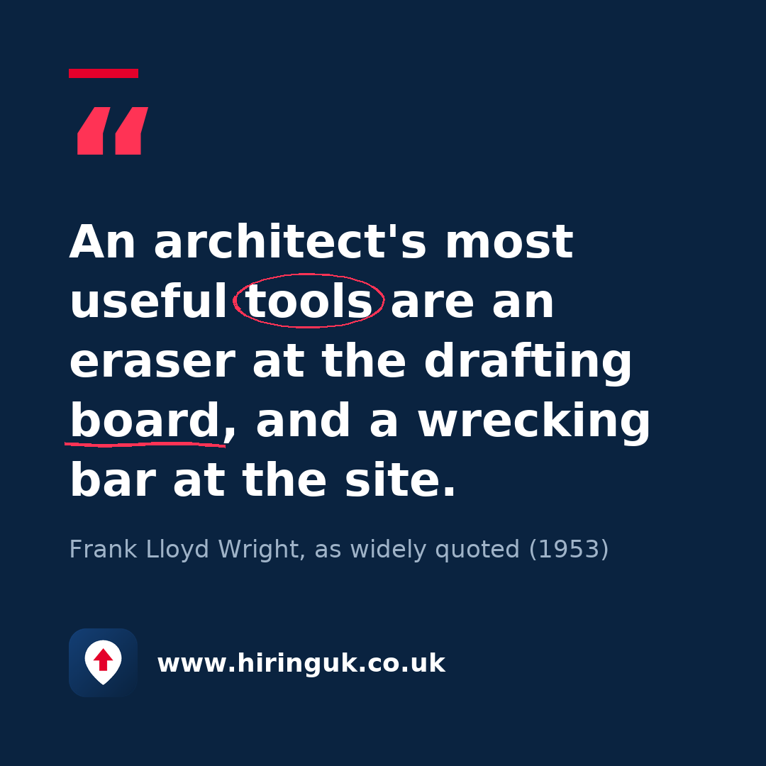 Quote card: An architect's most useful tools are an eraser at the drafting board, and a wrecking bar at the site.