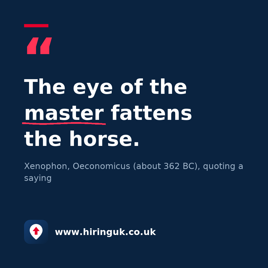 Quote card: The eye of the master fattens the horse.