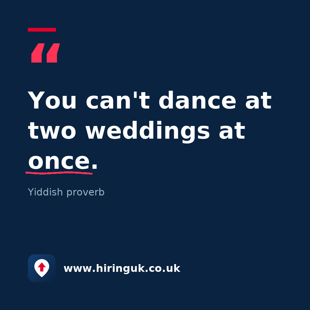 Quote card: You can't dance at two weddings at once.