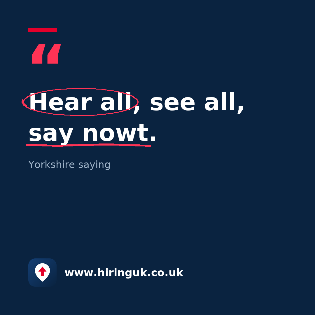 Quote card: Hear all, see all, say nowt.