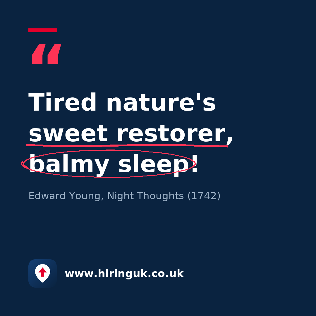 Quote card: Tired nature's sweet restorer, balmy sleep!