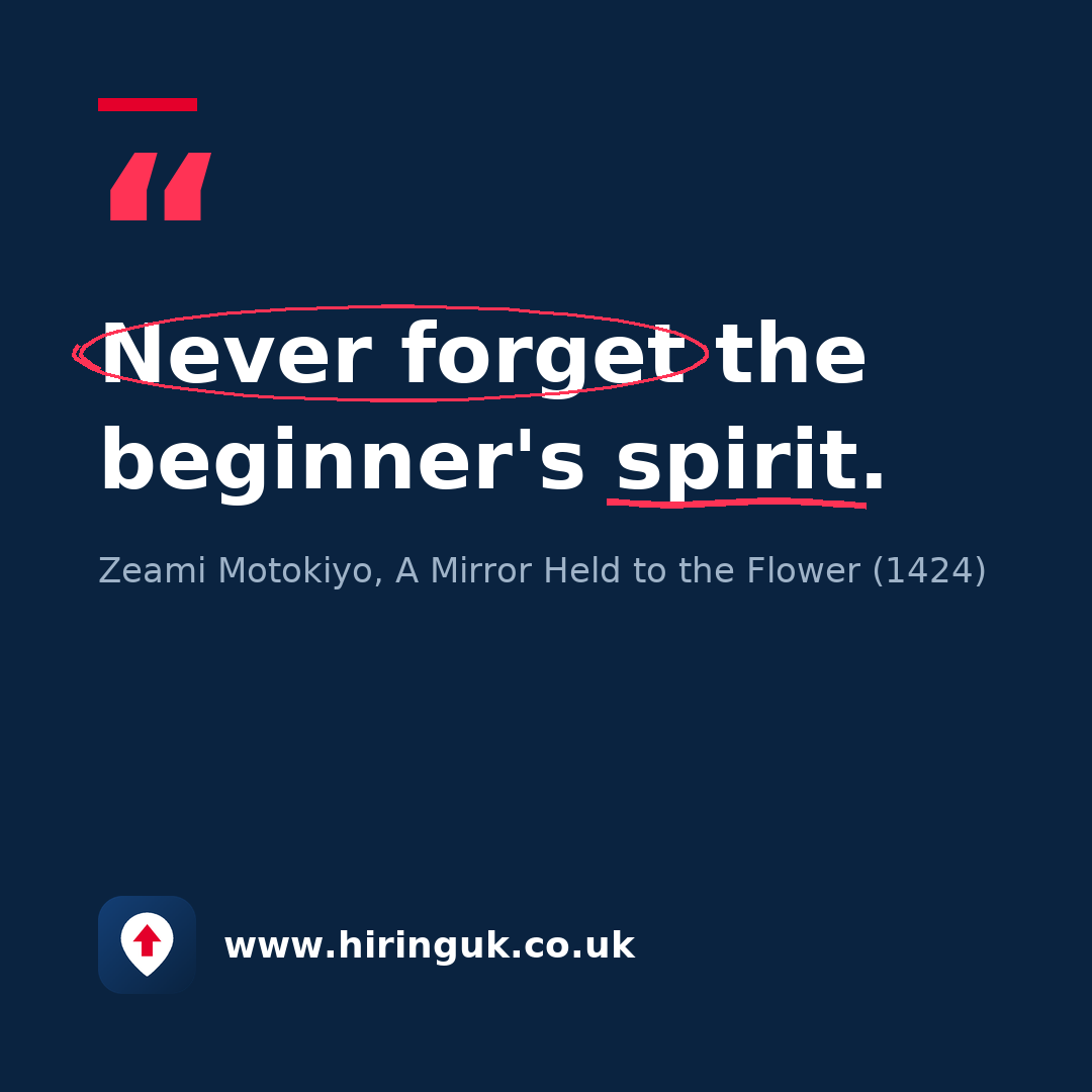 Quote card: Never forget the beginner's spirit.
